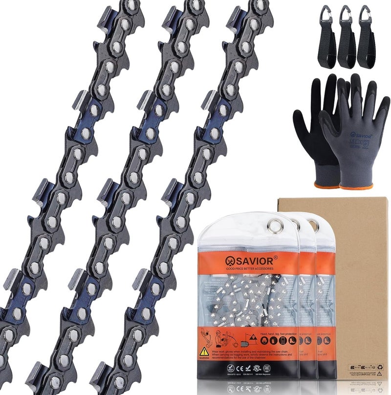 Savior 3Pack 20 Inch Chainsaw Chain 3/8" Pitch .050" Gauge 70 Drive Links Fits Poulan Pro PR5020 PP5020AV Echo CS-590 CS-600 Homelite McCulloch Replacement 72LPX70CQ, 577180501 D70 E70 Chain Saw Chain - Image 1